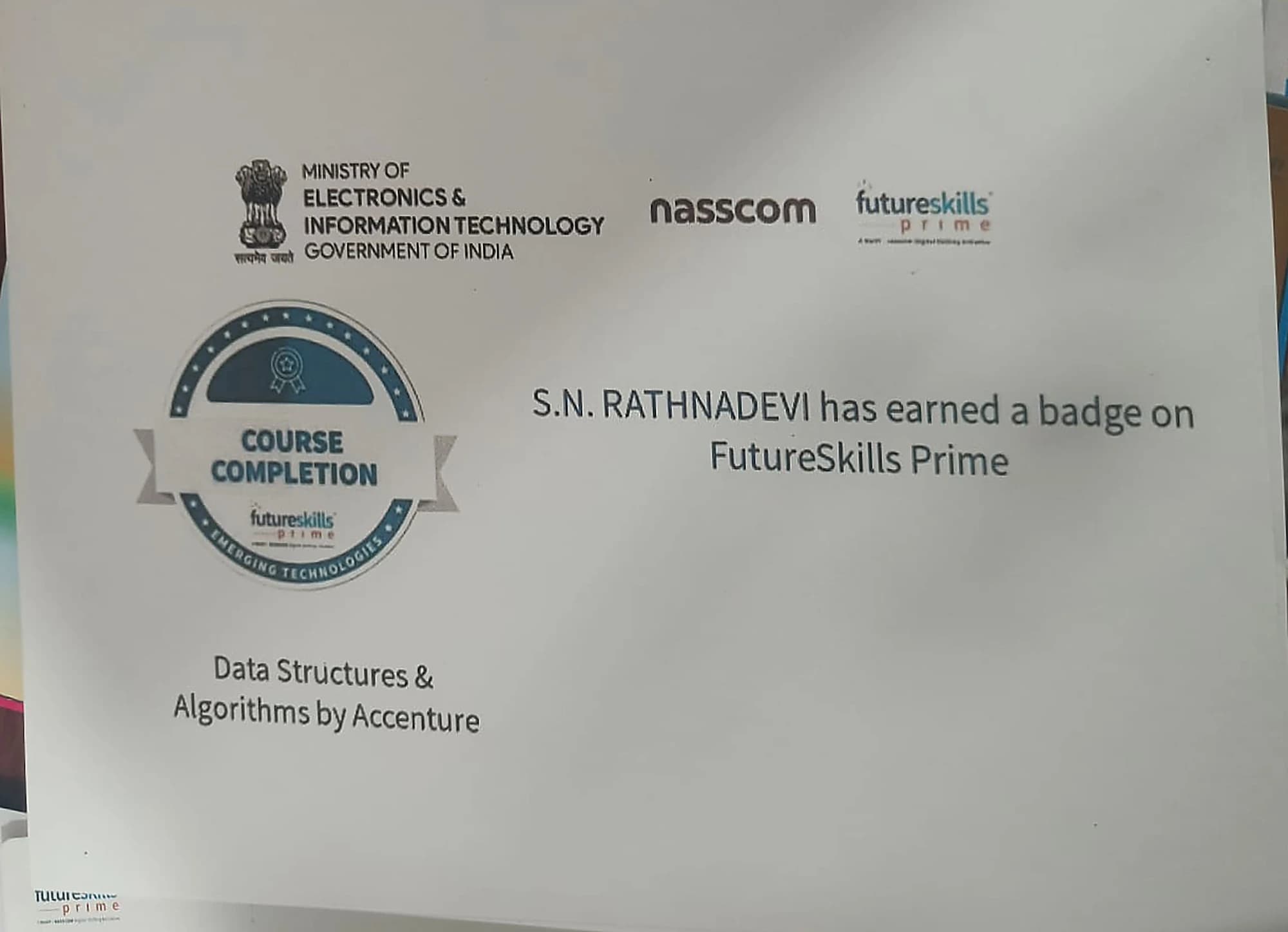 Data Structures and Algorithms by Accenture, issued by FutureSkills Prime
