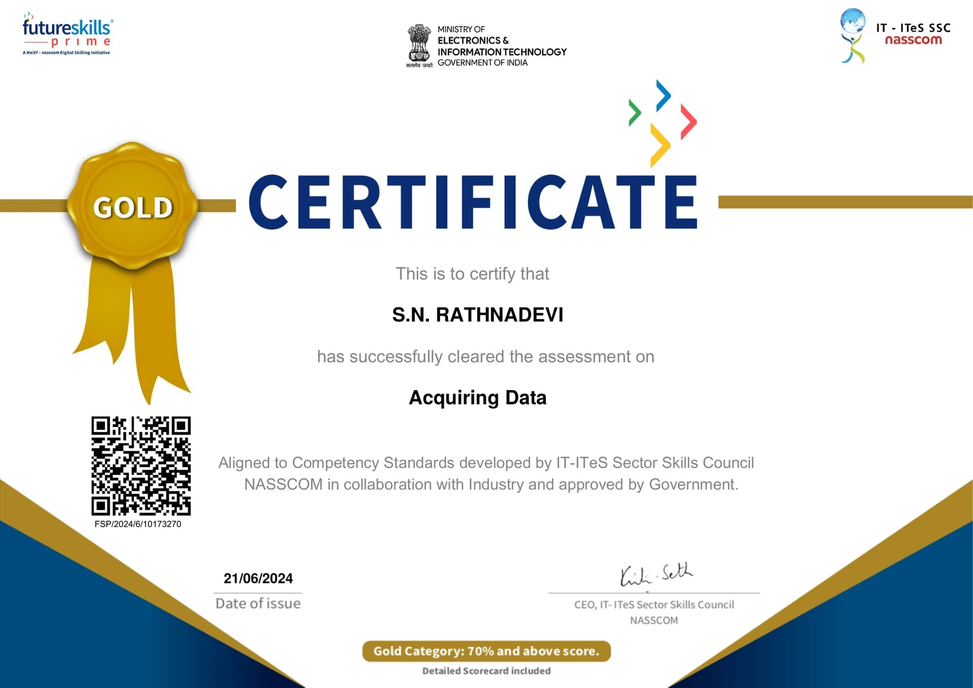 Acquiring Data, issued by FutureSkills Prime, NASSCOM IT ITeS Sector Skills Council