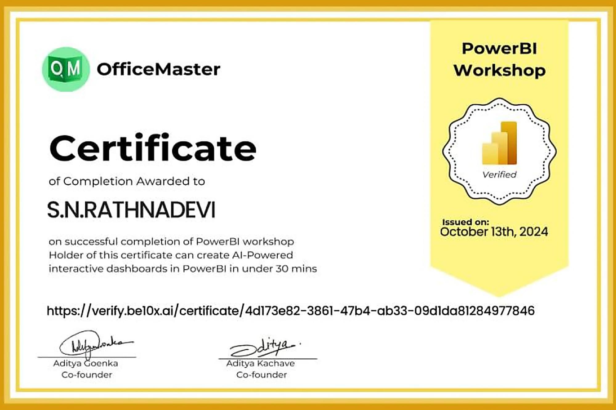 PowerBI Workshop, issued by OfficeMaster